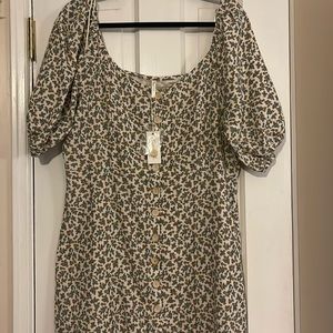 Rylee + Cru Floral Button-Down Dress - Cream and Brown